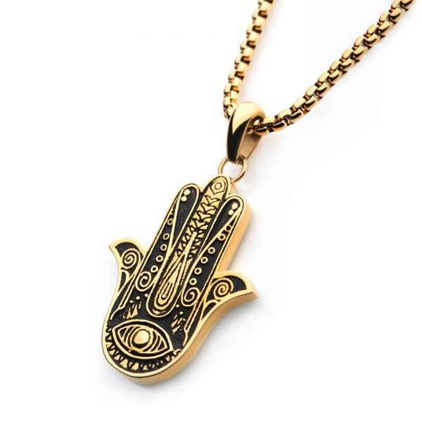 Gold Plated Hamsa Pendant w/ Gold Plated Chain Image 2 Erica DelGardo Jewelry Designs Houston, TX