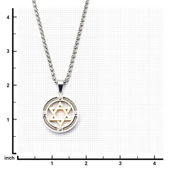 Steel Gold Plated Star of David with Cable Inlayed in Circle Pendant Image 3 Erica DelGardo Jewelry Designs Houston, TX