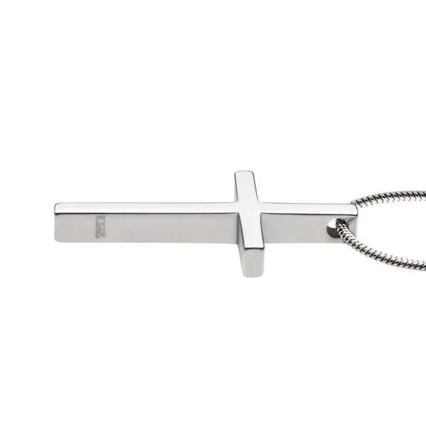 Tungsten Carbide Cross Pendant with Steel Snake Chain Image 3 Erica DelGardo Jewelry Designs Houston, TX