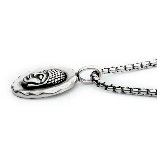 925 Silver Oxidized Buddha Head Pendant with Box Chain 20
