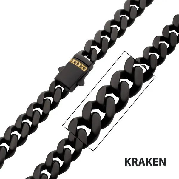 Black IP Stainless Steel Matte Finish Miami Cuban Chain Necklace with Genuine Black Sapphires - 24