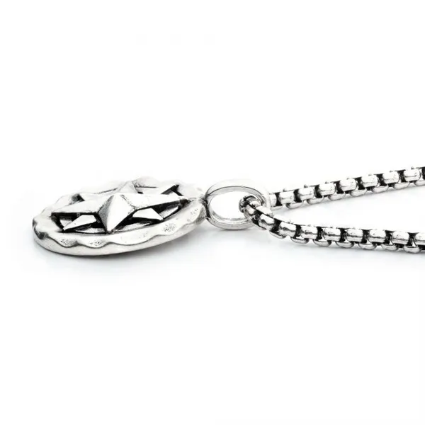 Sterling Silver Oxidized Compass Pendant with Box Chain 20