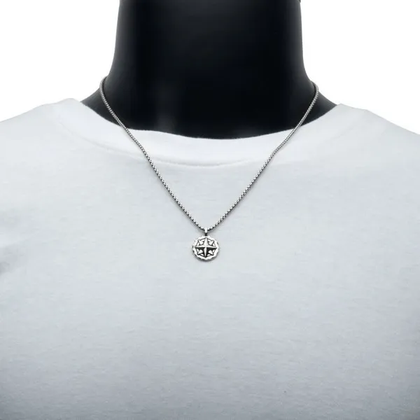 Sterling Silver Oxidized Compass Pendant with Box Chain 20