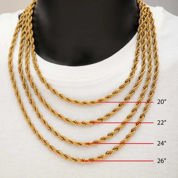 6mm Stainless Steel 18K Gold Plated Rope Chain Necklace 20