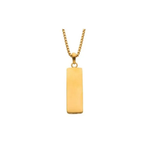 18K Gold IP Stainless Steel  Engravable Drop Pendant with Round Box Chain - 22