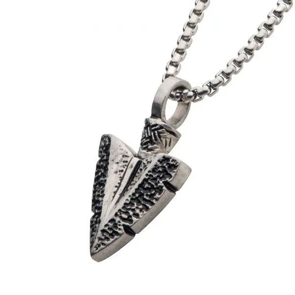 Antiqued Stainless Steel Arrowhead Pendant with Bold Box Chain - 22
