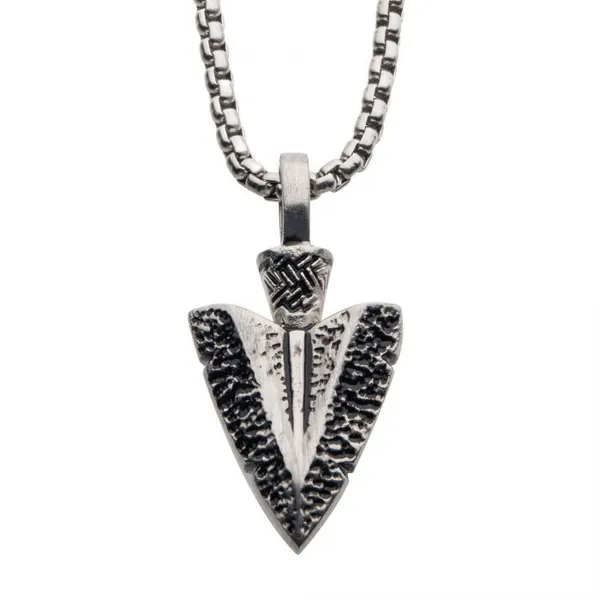 Antiqued Stainless Steel Arrowhead Pendant with Bold Box Chain - 22
