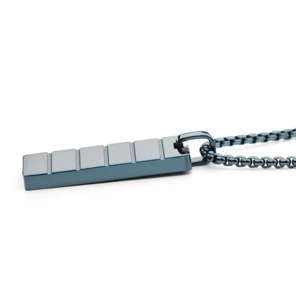 Blue IP Ridged Compact Dog Tag Pendant with Cobalt Blue Box Chain Image 3 Erica DelGardo Jewelry Designs Houston, TX