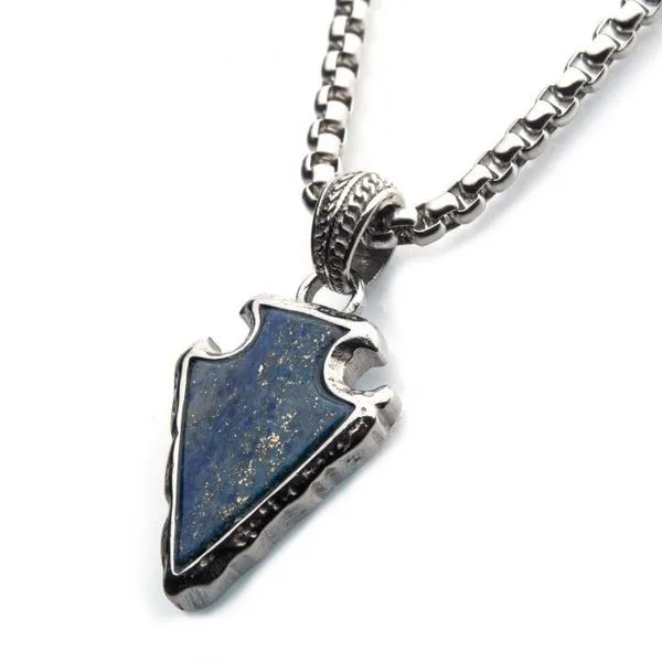 Steel Lapis Lazuli Stone Pendant with Polished Steel Box Chain 24,Men's Collection - Necklaces Image 2 Erica DelGardo Jewelry Designs Houston, TX