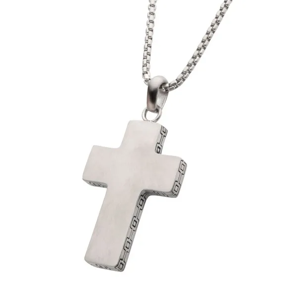 Stainless Steel Engravable Cross Pendant with Round Box Chain 22