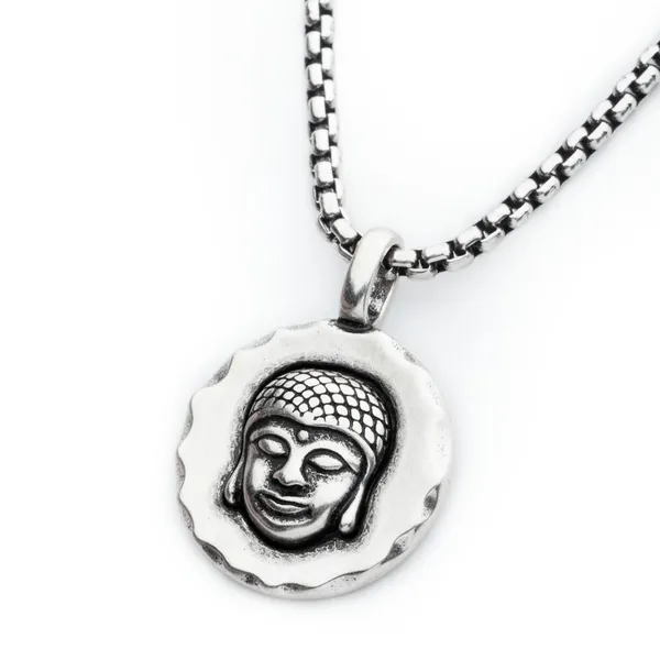 925 Silver Oxidized Buddha Head Pendant with Box Chain 20
