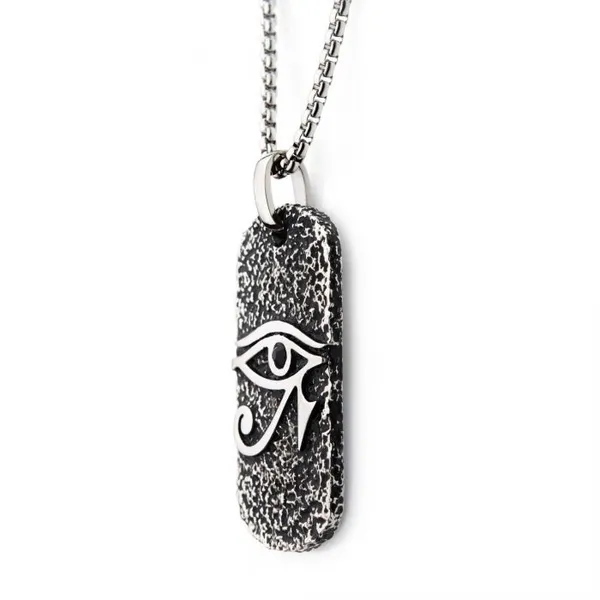 Black Oxidized Stainless Steel with Black CZ Eye of Horus Dog Tag Pendant, with Steel Box Chain Image 3 Erica DelGardo Jewelry Designs Houston, TX