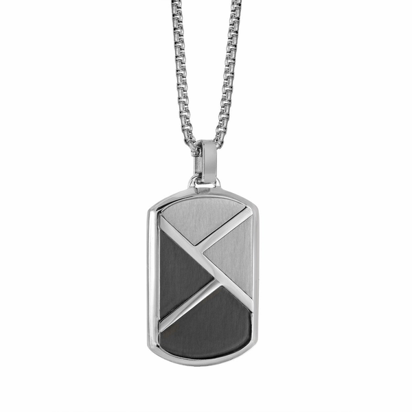 Stainless Steel Gun Metal-IP Brushed Linear-Design Round-Box Necklace -22