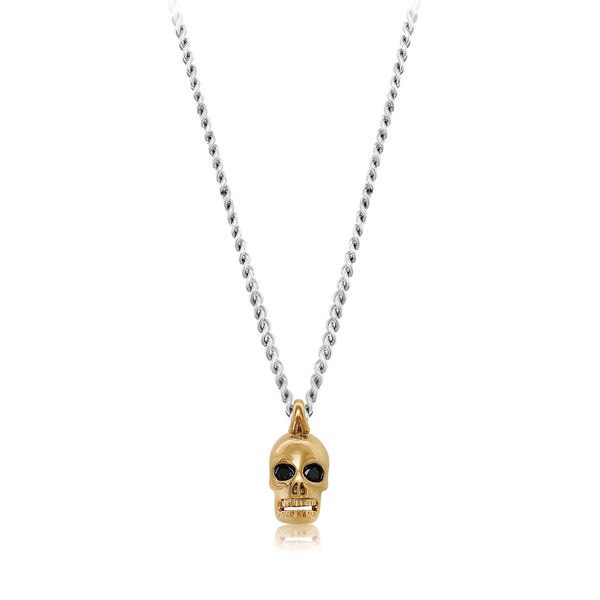 Stainless Steel IP Gold Plated Skull Necklace with Black CZs Erica DelGardo Jewelry Designs Houston, TX