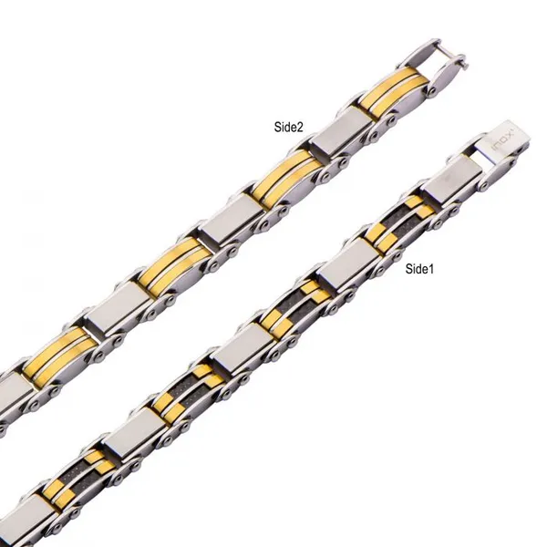 Men's Stainless Steel Black IP and Gold IP Reversible Bracelet 7.75