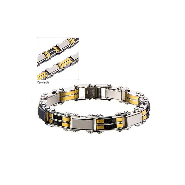 Stainless Steel Black IP and Gold IP Reversible Bracelet with Self-Adjustable Link Erica DelGardo Jewelry Designs Houston, TX