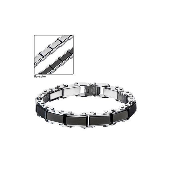 Stainless Steel & Black IP Rectangular Reversible Bracelet w