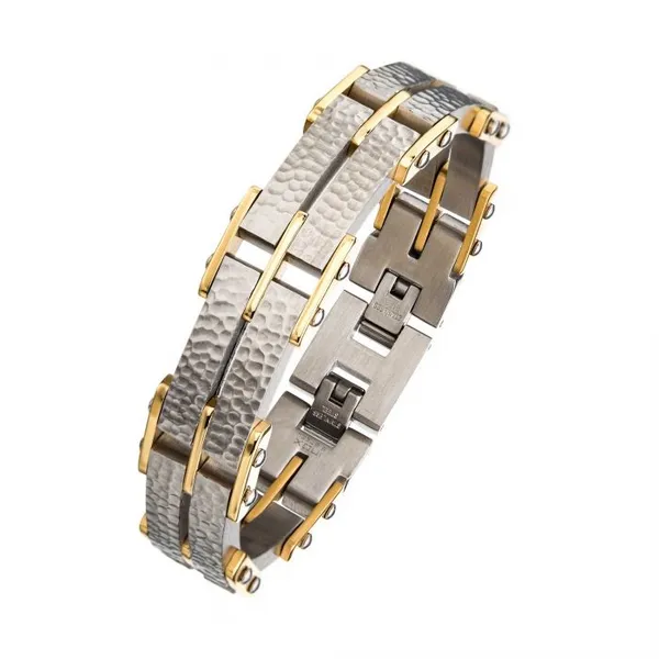 Two Tone Steel & Gold Plated Hammered Modern Bracelet Image 2 Erica DelGardo Jewelry Designs Houston, TX