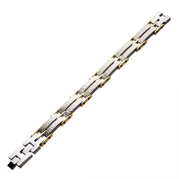 Two Tone Steel & Gold Plated Hammered Modern Bracelet Image 3 Erica DelGardo Jewelry Designs Houston, TX