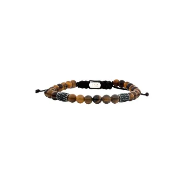 Stainless Steel Beads with Black CZ & Tiger Eye Stone Bead Adjustable Non-Braided Bracelet Erica DelGardo Jewelry Designs Houston, TX