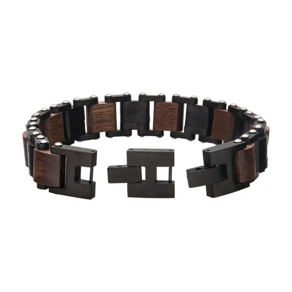 Stainless Steel Black Plated with Walnut Wood Link Bracelet Image 4 Erica DelGardo Jewelry Designs Houston, TX