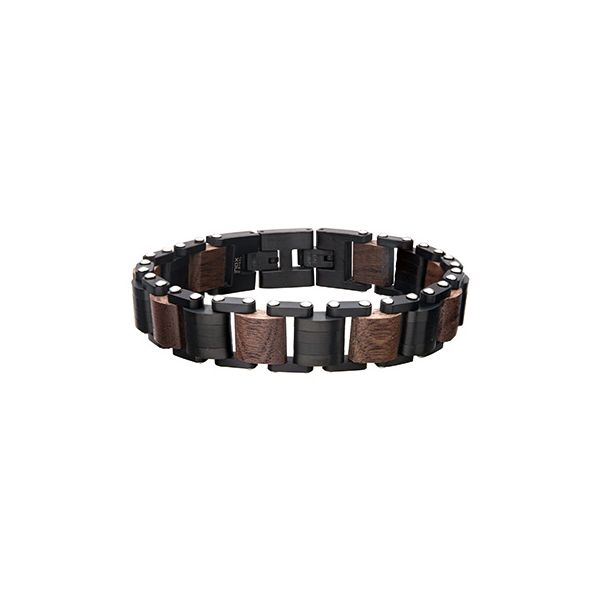 Stainless Steel Black Plated with Walnut Wood Link Bracelet Erica DelGardo Jewelry Designs Houston, TX