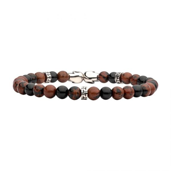 Steel Skull Beads with Genuine Mahogany Obsidian Stone Beads Bracelet Image 2 Erica DelGardo Jewelry Designs Houston, TX