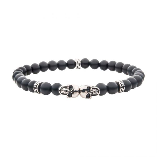 Steel Skull Beads with Genuine Black Agate Stone Beads Bracelet Erica DelGardo Jewelry Designs Houston, TX