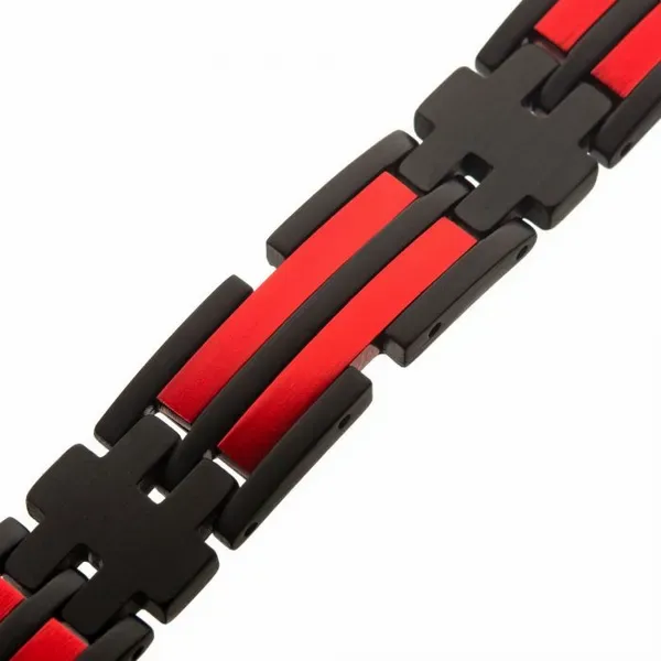 Stainless Steel Matte Black & Red Plated Dante Link Bracelet Image 3 Erica DelGardo Jewelry Designs Houston, TX