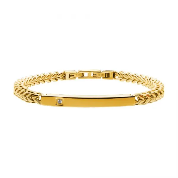 18K Gold Plated Stainless Steel Mined Diamond Franco Chain Miami Cuban ID Bracelet Erica DelGardo Jewelry Designs Houston, TX