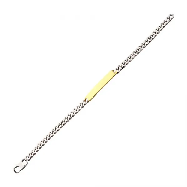 18K Gold Plated Steel 5.5mm Curb Chain Bracelet with  Engravable ID Plate Image 2 Erica DelGardo Jewelry Designs Houston, TX