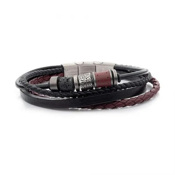 Black & Burgundy Leather with Lava Stone Bead Multi-Strand Bracelet Erica DelGardo Jewelry Designs Houston, TX