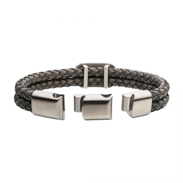 Double Strand Gray Leather w/ Brushed Steel Longhorn Bracelet Image 4 Erica DelGardo Jewelry Designs Houston, TX