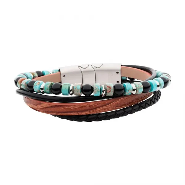 Brown & Black Leather with Black Onyx & Green Emperor Stone Bead Multi-Strand Bracelet Erica DelGardo Jewelry Designs Houston, TX