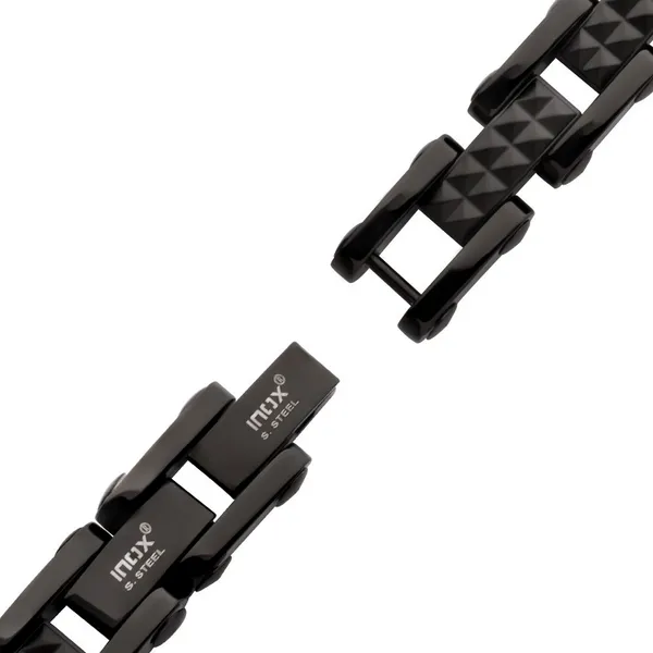 Black IP Stainless Steel Mixed Finish Pyramid Stud Pattern Link Bracelet Image 2 Erica DelGardo Jewelry Designs Houston, TX