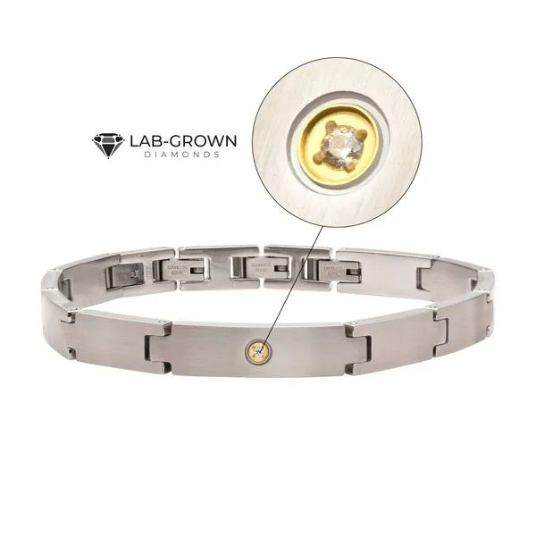 Stainless Steel Matte Finished Adjustable Link Bracelet with 1.6mm Genuine Clear Lab-Grown Diamond  - 7.5