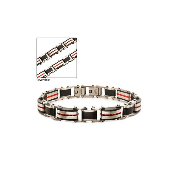 Stainless Steel Black & Red IP Dante Link Bracelet- 7.75
