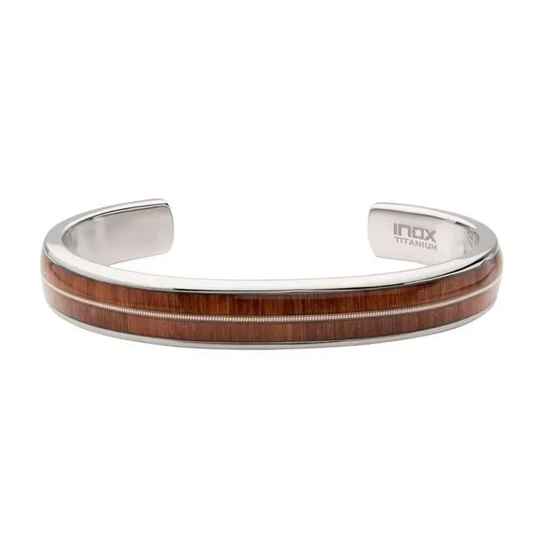 Titanium & Whiskey Barrel Wood Inlay with Embedded Guitar String Cuff Bracelet Erica DelGardo Jewelry Designs Houston, TX