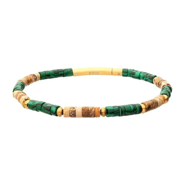 Brown Jasper / Malachite Heishi Bead Bracelet 8.25