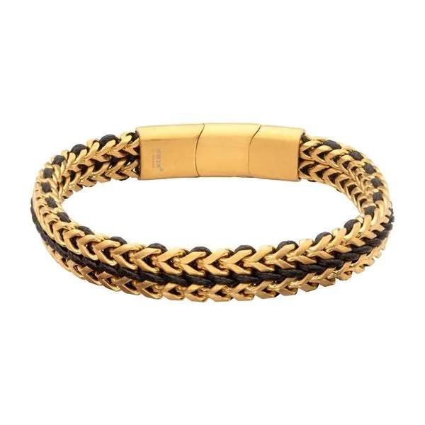 Matte Finish Gold IP Stainless Steel Foxtail Chain with Black Wax Cord Bracelet 7.75-8.25 Erica DelGardo Jewelry Designs Houston, TX
