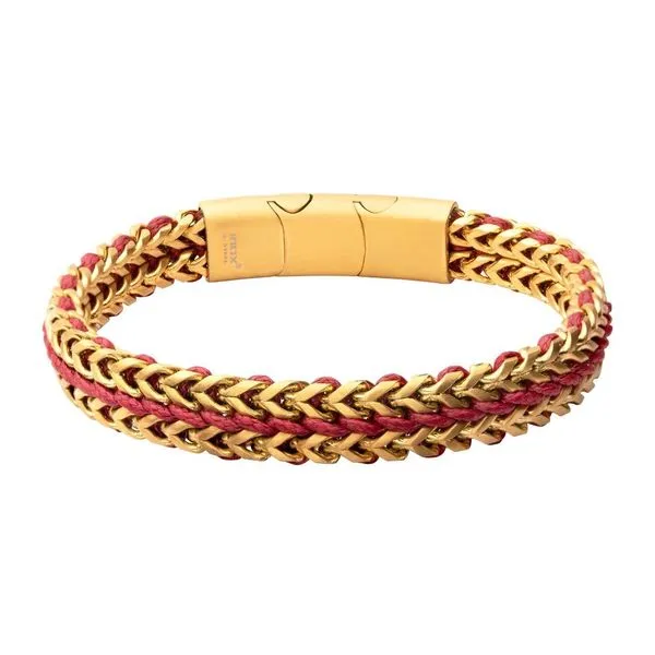 Matte Finish Gold IP Stainless Steel Foxtail Chain with Red Wax Cord Bracelet Erica DelGardo Jewelry Designs Houston, TX