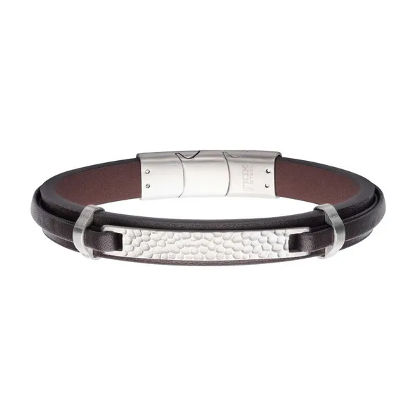 Brown Leather Strap with Hammered ID Bracelet Erica DelGardo Jewelry Designs Houston, TX
