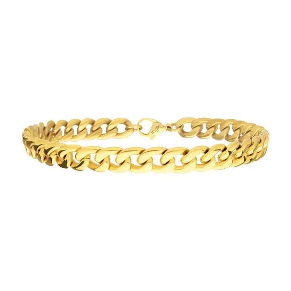 7.4mm 18KT Gold IP Titanium Curb Chain Bracelet - 8