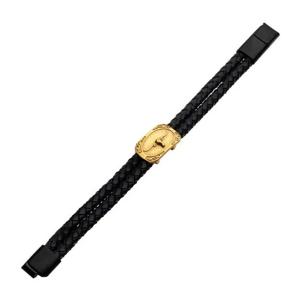 Double Strand Black Leather with Gold IP Longhorn Bracelet 8.25-8.75 Image 2 Erica DelGardo Jewelry Designs Houston, TX