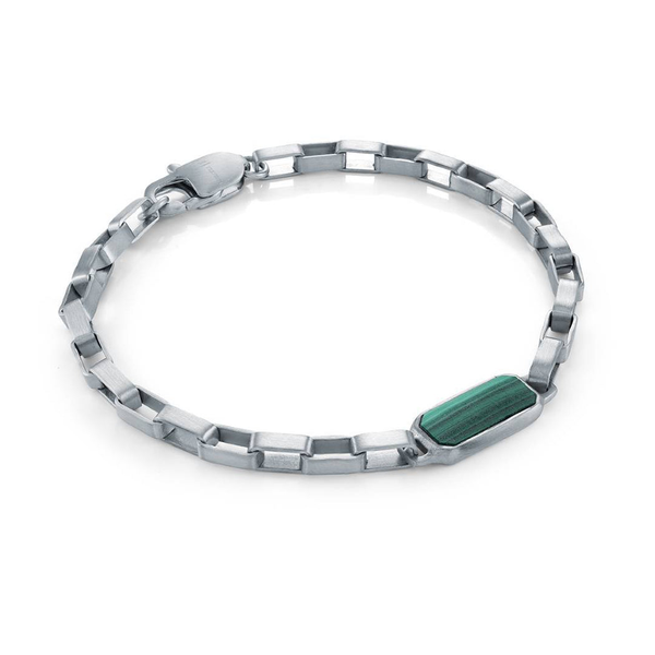 Stainless Steel Rectangular Malachite Plate Link Bracelet 8
