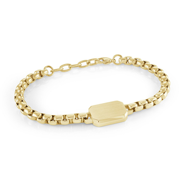 Stainless Steel Gold IP ID-Plate 5mm Round-Box Bracelet 7.5+1