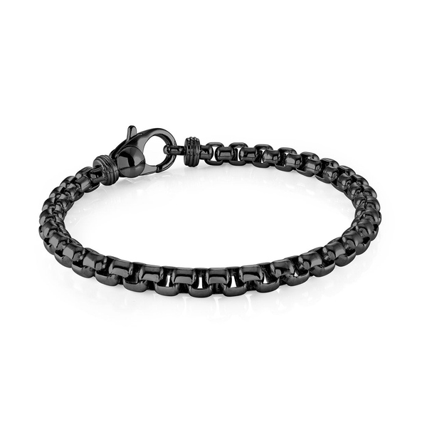 Stainless Steel Black IP Matte 4mm Box Link Bracelet 8