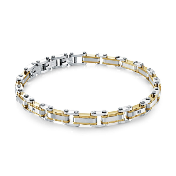 Stainless Steel Gold IP & Black CZ Link Bracelet Erica DelGardo Jewelry Designs Houston, TX
