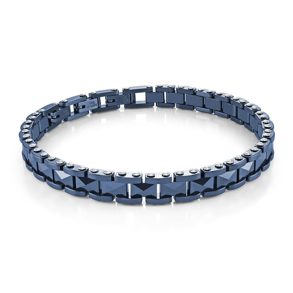 Stainless Steel Blue-Ceramic Link Bracelet Erica DelGardo Jewelry Designs Houston, TX