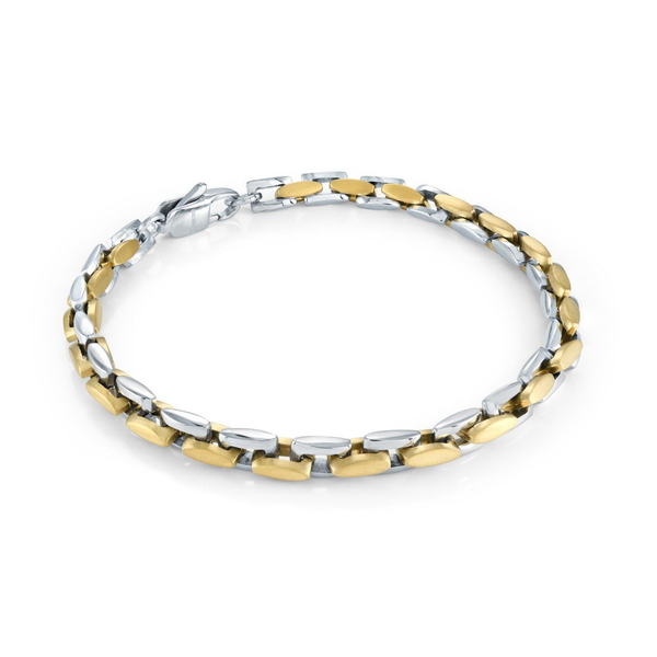 Stainless Steel Two Tone  Gold-IP Flat-Oval Link Bracelet 8